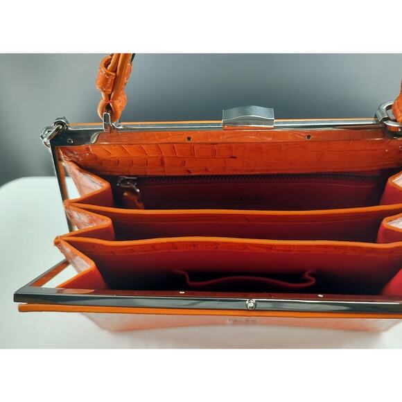 CHÀNTA Large Orange Croc-Embossed Calf Luxury Leather handbag - Picture 6 of 14